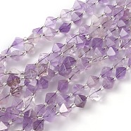 Natural Amethyst Beads Strands, Faceted, with Seed Beads, Bicone, 10x10.5x10.5mm, Hole: 0.8mm, about 31pcs/strand, 15.75 inch(40cm)(G-J390-A05)