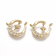 Brass Micro Pave Cubic Zirconia Charms, Nickel Free, Real 18K Gold Plated, Crescent, Clear, 11.5~12x13.5~14.5x2mm, Hole: 1mm(KK-T038-388G)