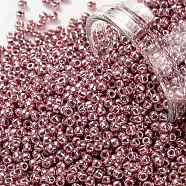 TOHO Round Seed Beads, Japanese Seed Beads, (PF553) PermaFinish Pink Lilac Metallic, 11/0, 2.2mm, Hole: 0.8mm, about 1110pcs/bottle, 10g/bottle(SEED-JPTR11-PF0553)