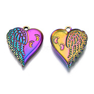 201 Stainless Steel Pendants, Heart Charm with Footprint, Rainbow Color, 28x21.5x3mm, Hole: 2mm(STAS-N098-144M)