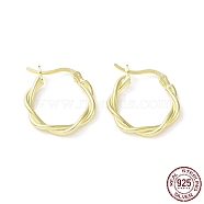 925 Sterling Silver Hoop Earrings, Twist Wire, with S925 Stamp, Real 18K Gold Plated, 21x3x19.5mm(EJEW-K258-15C-G)