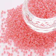 12/0 Imitation Jade Glass Seed Beads, Opaque Colours Luster, Round, Salmon, 2x1.5mm, Hole: 1mm, about 40000pcs/Pound(SEED-S049-A-010)