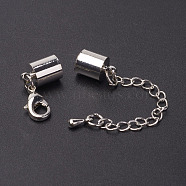 Brass Chain Extender, with Cord Ends and Lobster Claw Clasps, Nickel Free, Platinum, 42x10mm, Hole: 9.5mm, Cord End: 14x10mm, Hole: 9.5mm(KK-K002-9.5-P-NF)