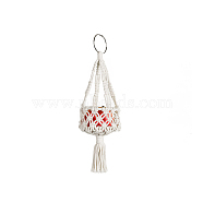 Macrame Cotton Pendant Decorations, Boho Style Hanging Planter Baskets for Interior Car View Mirror Hanging Ornament, Red, 400~410mm(AUTO-PW0001-14C)