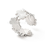 304 Stainless Steel Maple Leaf Open Cuff Ring for Women, Stainless Steel Color, Inner Diameter: US Size 6 3/4(17.1mm)(RJEW-E063-18P)