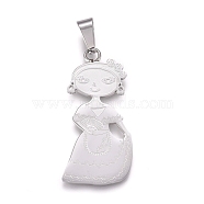 304 Stainless Steel Pendants, Laser Cut, Girl, Lady, Stainless Steel Color, 33x15x1mm, Hole: 7x3mm(X-STAS-D232-03P)