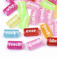 Transparent Acrylic Beads, Spray Painted, Rectangle with Words, Mixed Color, 7.5x15x4.5mm, Hole: 3mm, about 1200pcs/500g(MACR-S273-30)