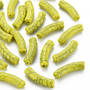 Opaque Crackle Acrylic Beads, Curved Tube, Yellow, 32x10x8mm, Hole: 1.8mm, about 330pcs/500g(MACR-S372-002N-001)