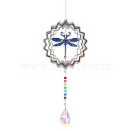 DIY Wind Chime Diamond Painting Kits, Including Crystal Pendant, Resin Rhinestones, Pen, Tray & Glue Clay, Dragonfly Pattern, 470mm(DIAM-PW0004-152G)