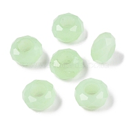 Glass European Beads, Large Hole Beads, No Metal Core, Rondelle, Pale Green, 14x8mm, Hole: 5mm(GDA007-92)