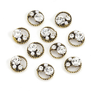 Alloy Rhinestone Cabochons, with ABS Plastic Imitation Pearl, Nail Art Decoration Accessories, Flat Round, Antique Golden, Crystal, 8x4mm(MRMJ-T012-22B)