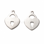 201 Stainless Steel Pendants, Heart Lock, Stainless Steel Color, 17x13x1mm, Hole: 1.4mm(STAS-I172-08P)