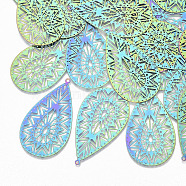 Ion Plating(IP) 201 Stainless Steel Filigree Pendants, Etched Metal Embellishments, Leaf, Rainbow Color, 49x28.5x0.3mm, Hole: 1.4mm(X-STAS-S108-104)