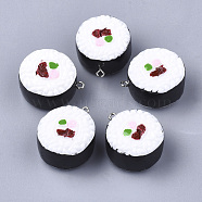 Resin Pendants, with Platinum Tone Iron Findings, Imitation Food, Rice Roll, White, 29~30x25~26x16mm, Hole: 2mm(X-RESI-T028-21)