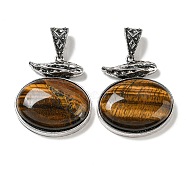 Natural Tiger Eye Pendants, Antique Silver Plated Alloy Oval Charms, 47x42x13mm, Hole: 16x7mm(G-Z050-07A)