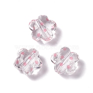 Transparent Acrylic Beads, Flower with Polka Dot Pattern, Clear, Pink, 16.5x17.5x10mm, Hole: 3mm(OACR-C009-13B)