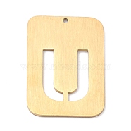Ion Plating(IP) 304 Stainless Steel Pendants, Rectangle with Alphabet, Hollow, Letter.U, 32x22x1mm, Hole: 1.5mm(STAS-K216-49U-G)