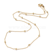 Brass Cable Chain Necklaces, with Round Beads and Lobster Claw Clasps, Long-Lasting Plated, Real 18K Gold Plated, 18.1~18.50 inch(46~47cm), 1mm(NJEW-I247-02G)