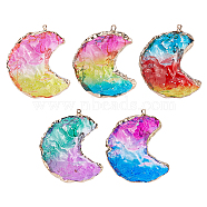 CHGCRAFT 5Pcs 5 Colors Two Tone Glass Pendants, with Light Gold Plated Stainless Steel Findings, Moon, Colorful, 44.5x37x14mm, Hole: 1.4mm, 1pc/color(GLAA-CA0001-43)