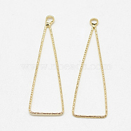 Brass Pendants, Triangle, Real 18K Gold Plated, 37x11.5x0.5mm, Hole: 1.5mm(KK-S347-107)