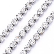 304 Stainless Steel Rhinestone Strass Chains, with Spool, Rhinestone Cup Chains, Stainless Steel Color, Crystal, 4x4x3.7mm, about 32.8 Feet(10m)/roll(STAS-T055-12P-B)