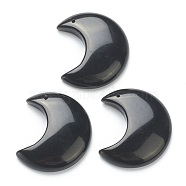 Natural Obsidian Pendants, Moon, 34~35x29~30x7.5~9mm, Hole: 1.2mm(G-A182-01D)