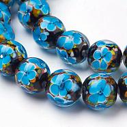Handmade Inner Flower Lampwork Beads Strands, Round, Dodger Blue, 12mm, Hole: 2mm, 30pcs/strand, 12.3 inch(LAMP-L072-B03)