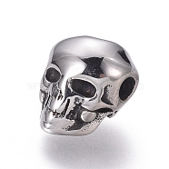 316 Surgical Stainless Steel Beads, Polished, Skull, Antique Silver, 12x9.5x9.5mm, Hole: 2mm(STAS-G214-15AS)