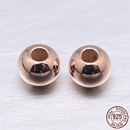 Round 925 Sterling Silver Spacer Beads, Real Rose Gold Plated, 3mm, Hole: 1~1.2mm, about 333pcs/20g(STER-M103-04-3mm-RG)
