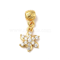 Rack Plating Brass Micro Pave Clear Cubic Zirconia Pendants, Long-Lasting Plated, Cadmium Free & Lead Free, Flower, Real 18K Gold Plated, 24mm, Hole: 2.5mm(ZIRC-H125-05G)