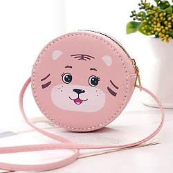 Round Tiger Printed DIY Shoulder Bags Kits, Including PU Leather Bag Materials, with Zipper and Cord, Pink, 12cm(PW-WG296AF-01)