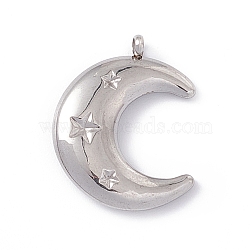 Non-Tarnish 304 Stainless Steel Pendants, Double Horn/Crescent Moon with Star, Stainless Steel Color, 22.5x17.5x4mm, Hole: 1.5mm(X-STAS-E173-01P)