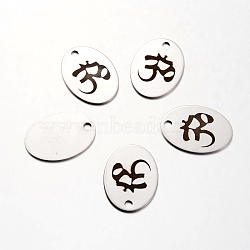 Non-Tarnish Spray Painted Stainless Steel Pendants, Oval with Aum/Om Symbol Pattern, Stainless Steel Color, 30x22x1mm, Hole: 3mm(STAS-I048-N06)