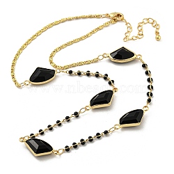 Faceted Fan Glass Beads Bib Necklaces, Brass Chain Neckalces, Golden, 16.06 inch(40.8cm)(NJEW-R263-20G)