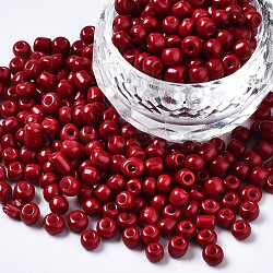 6/0 Glass Seed Beads, Baking Paint, Round Hole, Round, Dark Red, 4~5x3~5mm, Hole: 1.2~1.5mm, about 4500pcs/Pound(SEED-S058-A-F435)