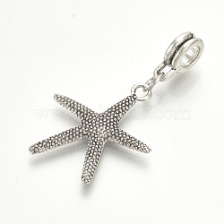 Alloy European Dangle Charms, Large Hole Pendants, Starfish/Sea Stars, Antique Silver, 37mm, Hole: 4.5mm, Starfish/Sea Stars: 23.5x21mm(MPDL-Q208-099)