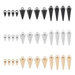 36Pcs 9 Style 304 Stainless Steel Pendants, Spike/Cone, Mixed Color, 7.5~18.5x3~7mm, Hole: 1.8~2mm, 4pcs/style(STAS-UN0049-79)