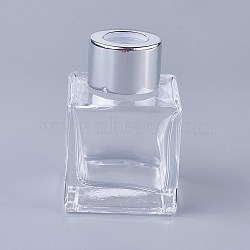 50ml Glass Diffsuer Aromatherapy Bottles, with PE Plastic Plug, Car Perfume Bottle, Volatile Bottle, Square, Silver, 4.7x4.7x7cm, Capacity: 50ml(1.69 fl. oz)(X-MRMJ-WH0054-04A)