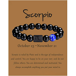 12 Constellation Natural Round Lapis Lazuli Beads Stretch Bracelets, with Black Agate Round Beaded, Scorpio, 3/8x2-3/8 inch(1x6cm)(WGD22B0-04)