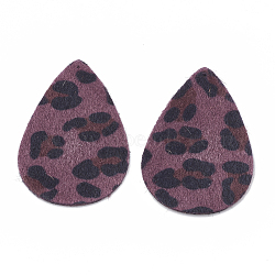 Imitation Leather Big Pendants, with Faux Fur, teardrop, Purple, 55x36x1mm, Hole: 1mm(FIND-N001-10A)