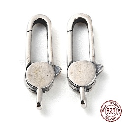 925 Thailand Sterling Silver Lobster Claw Clasps, Flat Round, Antique Silver, 21x7.5x3.5mm, Hole: 3x1.5mm(STER-D003-19AS)