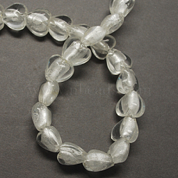 Handmade Silver Foil Glass Beads, Heart, Clear, 12x12x8mm, Hole: 2mm(X-FOIL-R050-12x8mm-17)