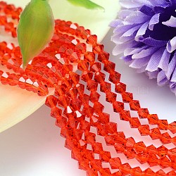 Faceted Imitation Austrian Crystal Bead Strands, Grade AAA, Bicone, Orange Red, 10x10mm, Hole: 0.9~1mm, about 40pcs/strand, 15.7 inch(G-M180-10mm-06A)