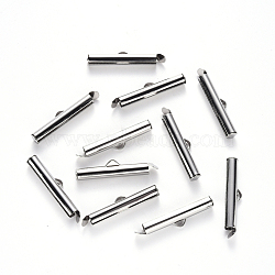 304 Stainless Steel Slide On End Clasp Tubes, Slider End Caps, Stainless Steel Color, 6x30x4mm, Hole: 3x1.5mm, Inner Diameter: 3mm(X-STAS-S115-01H-P)
