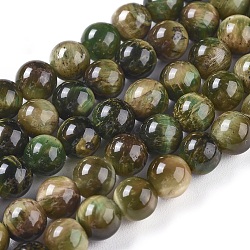 Natural Tiger Eye Beads Strands, Dyed & Heated, Round, Dark Olive Green, 6mm, Hole: 1mm, about 60pcs/strand, 14.3 inch(36.5cm)(G-K301-6mm-05)
