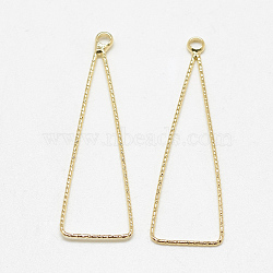 Brass Pendants, Triangle, Real 18K Gold Plated, 37x11.5x0.5mm, Hole: 1.5mm(KK-S347-107)