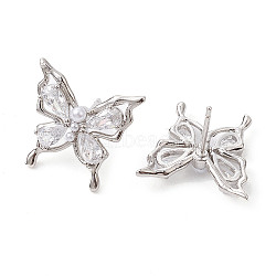Butterfly Brass Stud Earrings, with Clear Cubic Zirconia, Long-Lasting Plated, Lead Free & Cadmium Free, Platinum, 16.5x17.5mm(EJEW-M245-07P)