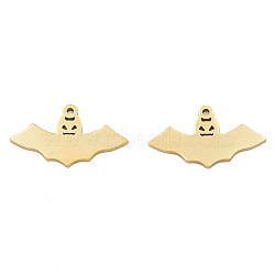 Ion Plating(IP) 201 Stainless Steel Pendants, Halloween Style, Bat, Real 18K Gold Plated, 14x25x1mm, Hole: 1.4mm(STAS-N098-090LG)