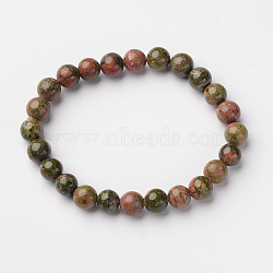 Natural Unakite Round Bead Stretch Bracelets, 55mm(BJEW-L593-A02)