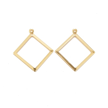 Rack Plating Eco-friendly Brass Pendants, Lead Free & Cadmium Free, Long-Lasting Plated, Hollow Rhombus, Real 24K Gold Plated, 23x21x1mm, Hole: 1.5mm
